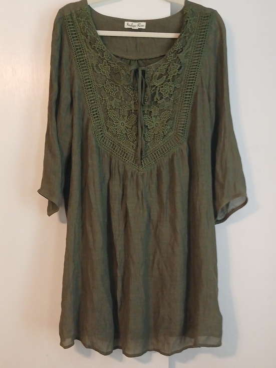 indigo Rose Dresses & Skirts - Indigo Rose "Olive Green" Crochet-Yoke Dress in Size XL